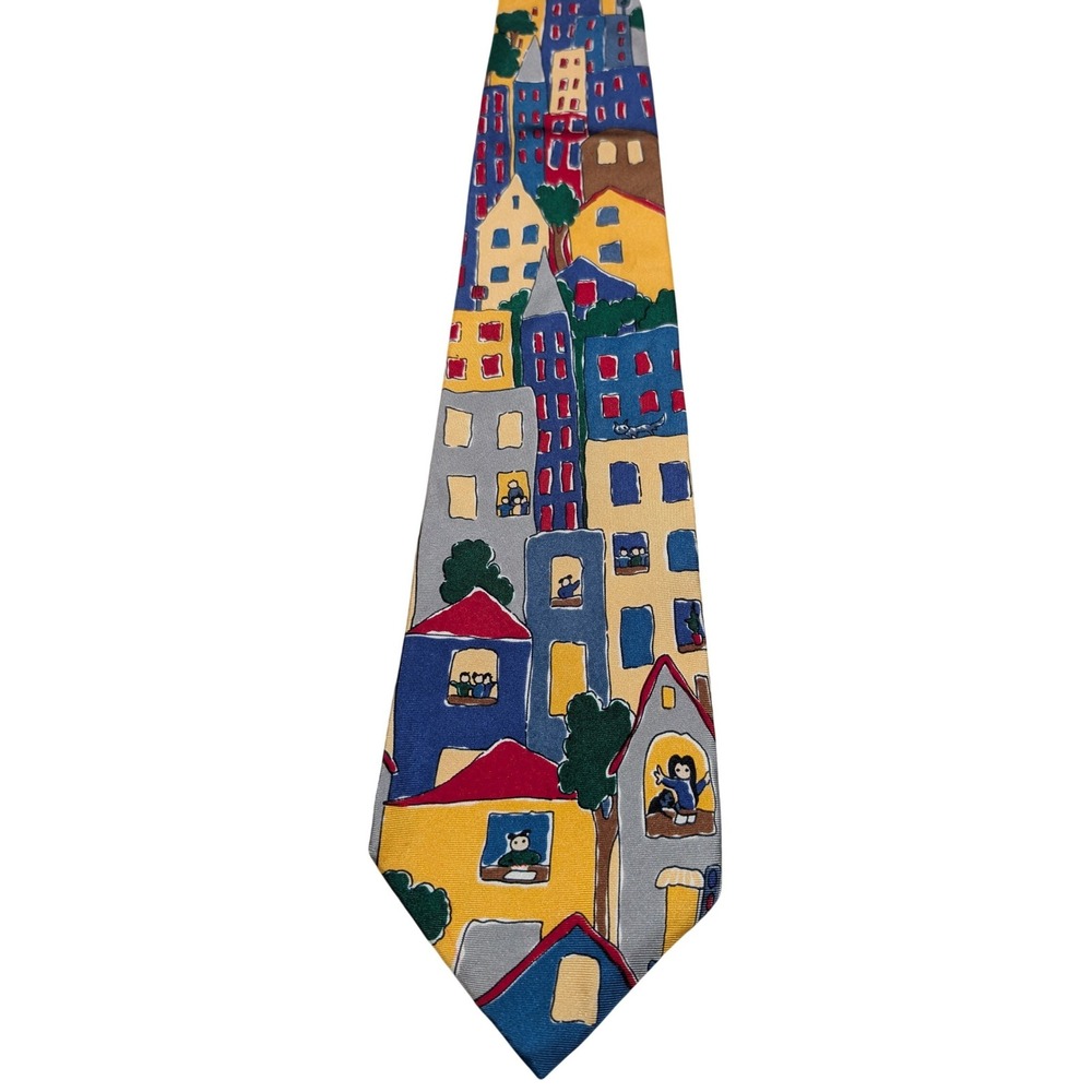 Save the Children Tie Mens Multicolor Big Big City Silk Novelty Art Cityscape